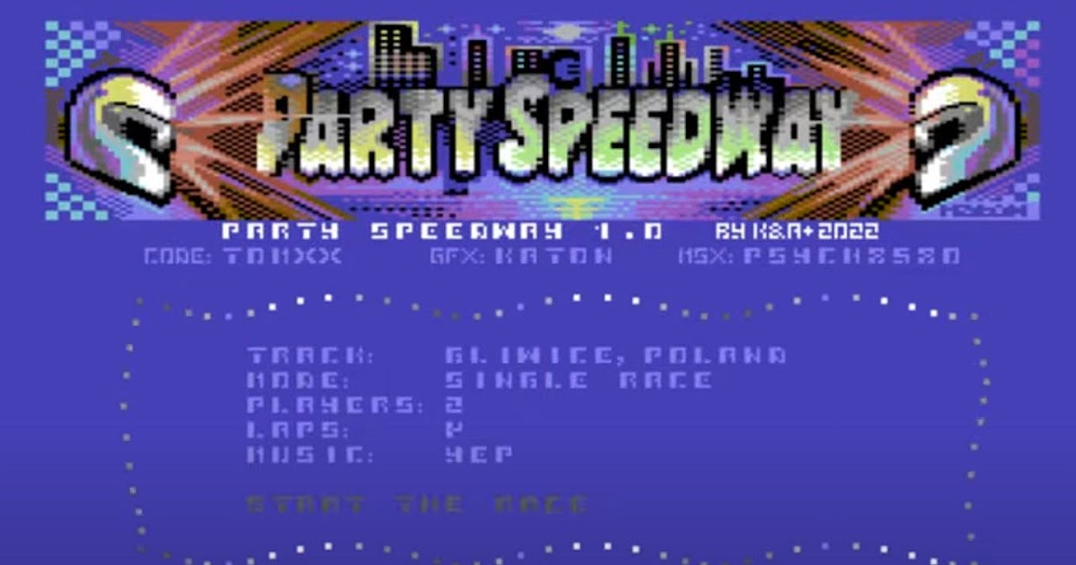 Party Speedway – A high speed tiny pixel sprite C64 racing game Party Speedway – A high speed tiny pixel sprite C64 racing game